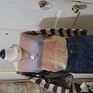 Willow & Wind Women's Y2K Cropped Multicolor Striped Crewneck Sweater XS